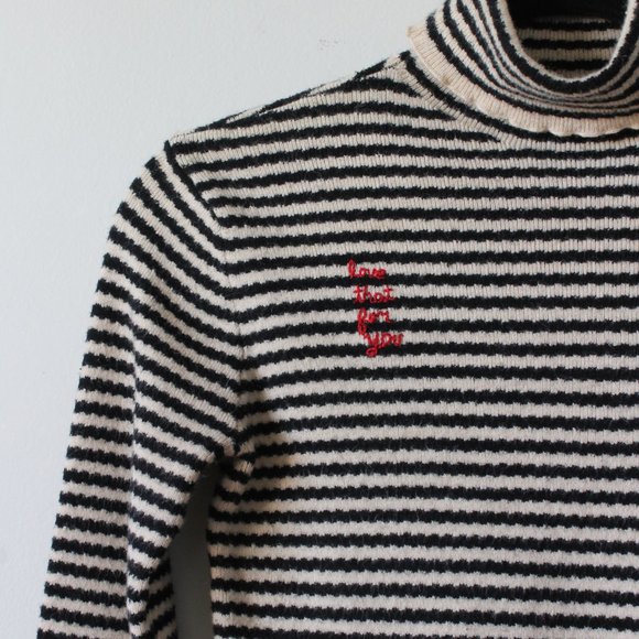 SOLD / Hand Embroidered 'Love That For You' Wool Blend Turtleneck XS - Picture 5 of 6